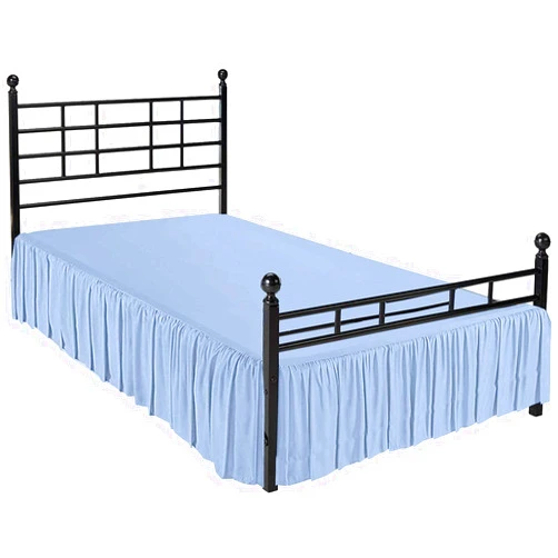 Ras Décor Linen Ruffled Bed Skirt Light Blue Queen- Dust Ruffle 24 Inch Drop- Tailored, Wrinkle & Fade Resistant Bedskirt