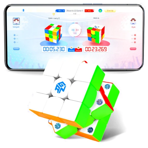 GAN 356 i Carry E, Smart Speed Cube 3x3 Magnetic Connected Electronic Bluetooth Speedcube for Kids Adults Timer Tracking Movement Steps with App Online Competition, Battery Replaceable Frosted Version
