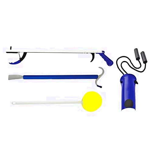 Blue Jay An Elite Healthcare Brand Stop Your Bending Hip Kit 5 PC Set | Bending Metal Shoehorn Pair with Elastic Shoelaces | Long Handle Sponge | Hip Replacement Kit | Mobility Aid Lightweight Reacher