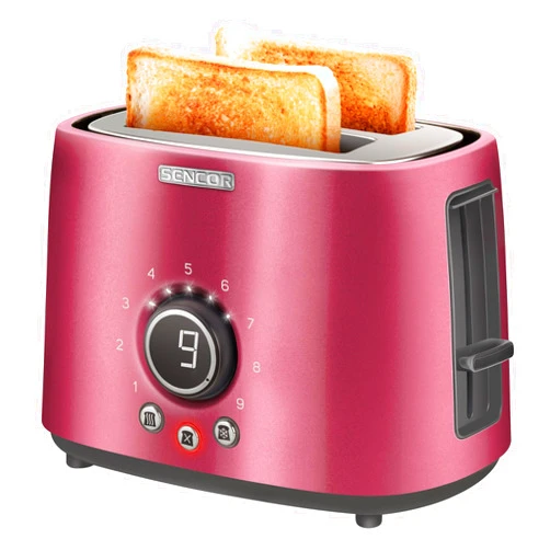 Sencor STS6054RD Premium Metallic 2-slot High Lift Toaster with Digital Button and Toaster Rack, Red