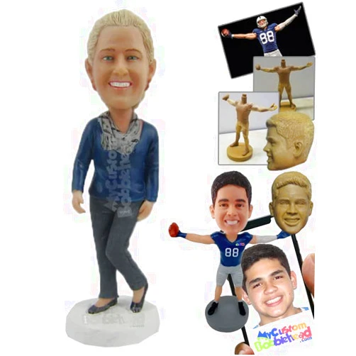 MyCustomBobblehead.com Custom Bobblehead Graceful Happy Woman in Casual with A Scarf - Leisure & Casual Casual Females Pers