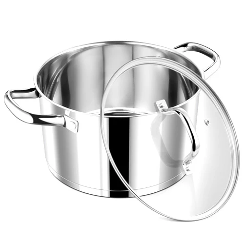 P&P CHEF 6qt Stock Cooking Pot, Stainless Steel Large Soup Stockpot with Lid for Cooking, Transparent Cover, Tri-Ply Stainless Steel Bottom & Double Riveted Handles, Dishwasher Safe