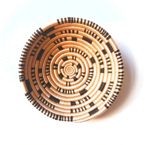 Amsha Small African Basket- Matimba/Rwanda Basket/Woven Bowl/Sisal & Sweetgrass Basket/Tan, Black