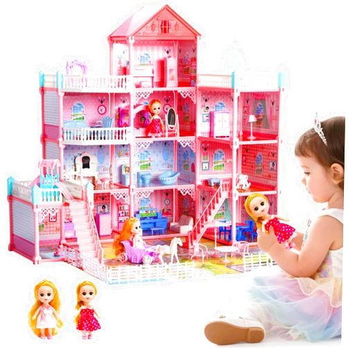 HOLYFUN Huge Dollhouse for Girls – Large Pretend Play Doll House for Kids with Dolls, Furniture