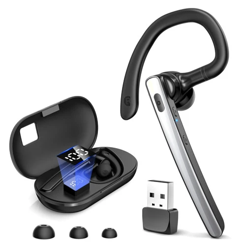 TERUNSOUl Bluetooth Headset V5.3, Wireless Bluetooth Earpiece with 600mAh Charging Case, 110H Playtime, Hands Free Headset for Cell Phone and Computer with Built-in Microphone for Work Trucker Office