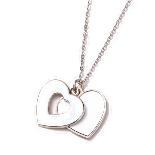 FEITIANWUGONG Hot Sublimation Blank Necklace Heart-Shaped/Round Hollow Necklace Flat Chain Pendant Jewelry Valentine's Day Gift for Women Girl