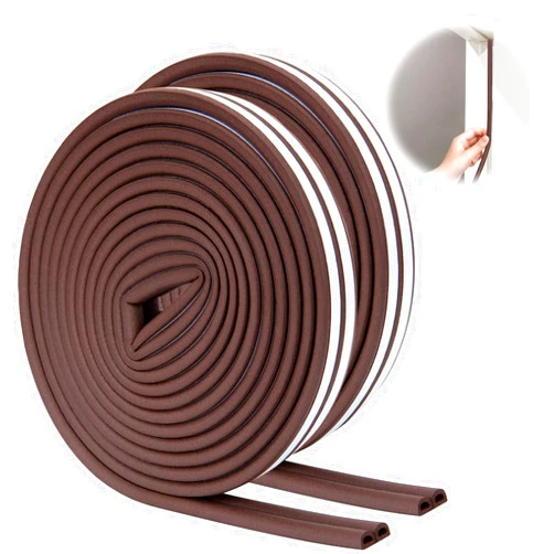 SUNMON Weather Stripping Door Seal Strip, 52.5Feet (16M) D-Type Door Soundproofing, Self Adhesive Foam Weatherstrip for Door and Window (Brown)