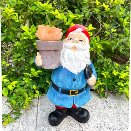 JURVEW Garden Gnome Statue, Resin Gnome Figurine with Solar LED Lights, Outdoor Statues Garden Decorations for Patio Yard Lawn Porch, Gardening Gifts