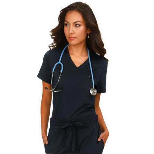 KOI Basics Kade Women's 1-Pocket Tuck-in Scrub Top Black X-Small