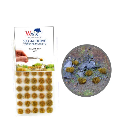 WWS War World Scenics War World Scenics Self Adhesive Static Grass Tufts x 100 – Patchy, 4mm – Model Railway Wargame Scenery Railroad Modelling Diorama Miniature Hobby Tabletop