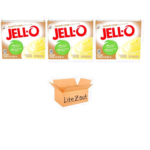 LiteZout Jell-O Instant Coconut Cream Pudding & Pie Filling 3.4 oz Boxes, (Pack of 3), by Litezout