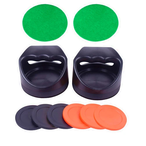 CROWN ME Air Hockey Pushers and Air Hockey Pucks, 2PCS Striker with 2PCS Plastic Pucks and 2PCS Logoed Aluminum Pucks