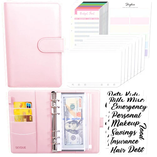 SKYDUE Budget Binder, Money Saving Binder with Zipper Envelopes, Cash Envelopes and Expense Budget Sheets for Budgeting