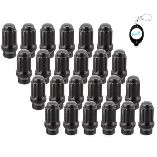 Lumintrail Gorilla Automotive Small Diameter Locking Lug Nuts, Set of 24 ET Spline Gorilla Lug Nuts, 12mm x 1.50 Thread, Black Chrome, with a Lumintrail Keychain Light