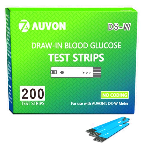 AUVON DS-W Draw-in Blood Glucose Test Strips for use with AUVON DS-W Diabetes Sugar Testing Meter (No Coding Required, 200 Count)
