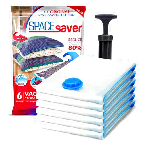 Spacesaver Vacuum Storage Bags Medium 6 Pack - Vacuum Seal Bags for Clothing, Comforters, Blankets and Bedding - 28 x 20 Inch Space Saver Bags for Travel and Home Organization with Hand Pump Included