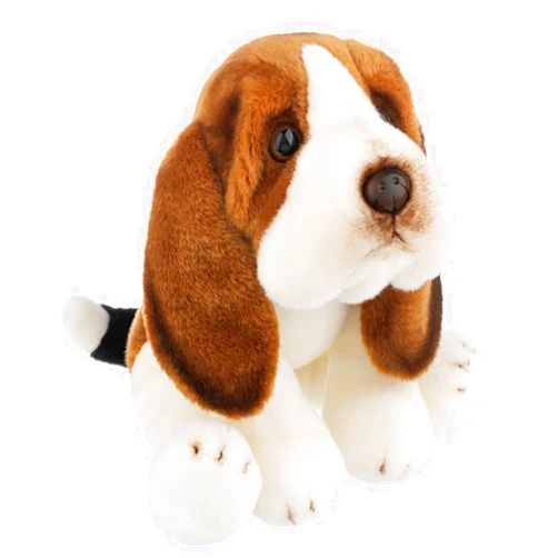 Ganz Basset Hound Plush Toy - 12-inch Realistic Stuffed Animal, Brown and White Soft Cuddly Toy