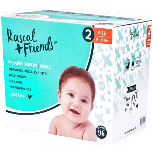 Generic Rascal & Friends 96192 Premium Diapers, Size 2, 96, White