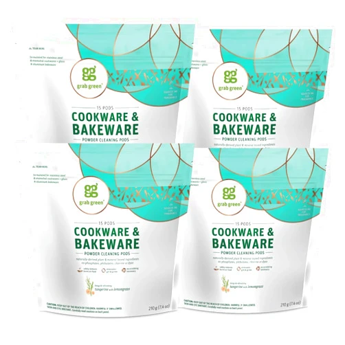 Grab Green Cookware and Bakeware Cleaner Pods, 60 Pods, Tangerine Lemongrass Scent, Plant and Mineral Based, Removes Burnt-On Food, Eliminates Stains