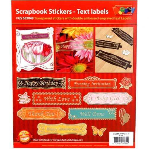 Doodey Transparent Embossed Text Banner Stickers - Transparent Gold