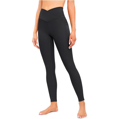 Heathyoga Crossover Leggings with Pockets for Women High Waisted Yoga Pants with Pockets Cross Waist Workout Leggings