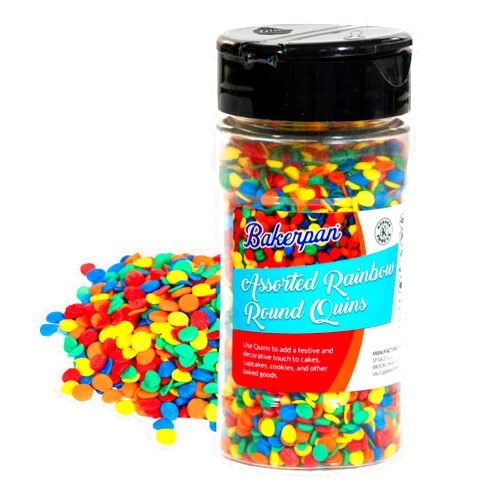 Bakerpan Quins Sprinkles for Cake Decorating - 4 Ounces - Rainbow Edible Confetti Sprinkles for Cupcakes, Ice Cream, Cookies, Cakes (Made in USA)