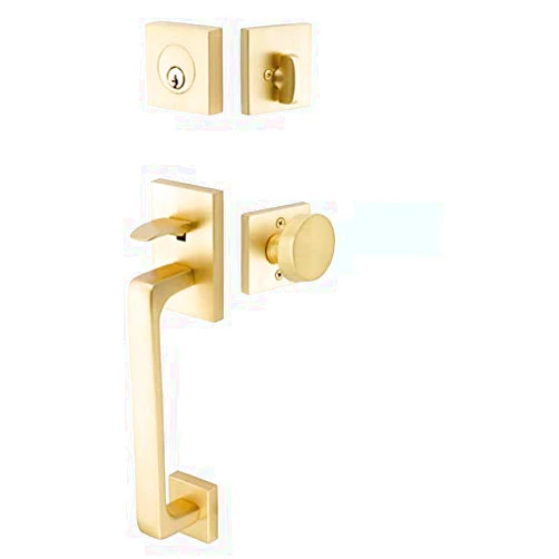 Emtek 4820 Baden Single Cylinder Keyed Entry Round Knob Brass Modern Handleset, Satin Brass Finish
