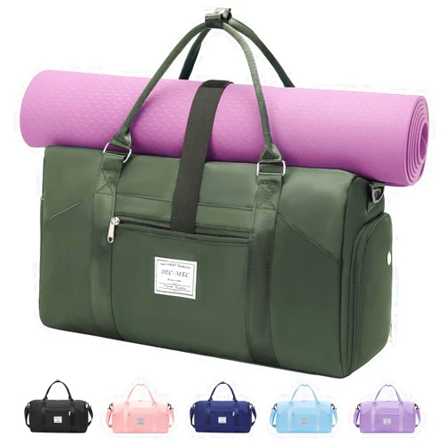 Dec-Mec Gym Bag for Women, Sports Duffle Bag with Yoga Mat Strapping, Carry On Weekender Overnight Bag with Shoe Compartment & Wet Pocket, Duffel Bag for Travel Tote Bag Yoga Hospital
