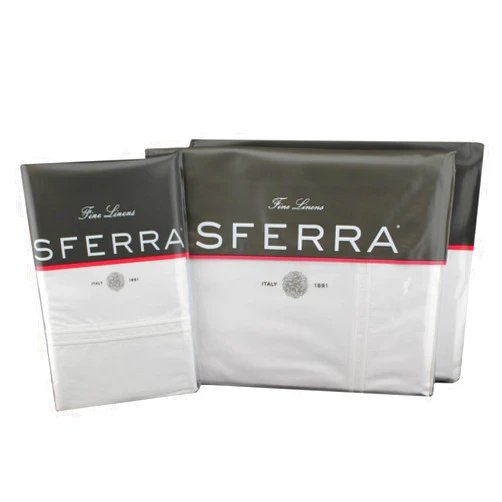 Sferra Grande Hotel Sheets - King, White/White, Italian Woven Cotton Percale Fabric Hotel Style Bedding, Double Row Satin Stitch Embroidery On Sheets & Pillowcases