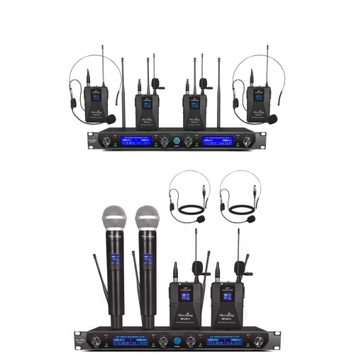 MicrocKing Wireless Microphone System, Cordless Lapel/Headset/Lavalier Mic & 4 Handheld Mics, Metal Build, Fixed Frequency, Long Range 400ft, Ideal for Party/Wedding/Church/Conference/Speech