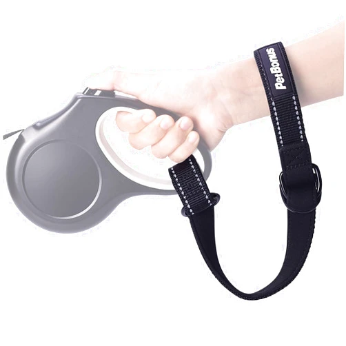 PetBonus Short Dog Leash, Safety Wrist Strap for Retractable Dog Leash, Reflective Design and Adjustable Soft Padded Handle, Extra Layer Security for Pet Stroller (Black)