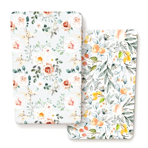 GRSSDER Stretchy Ultra Soft Jersey Knit Fitted Pack n Play Sheets Set 2 Pack, Portable/Mini Crib Sheets for Girls, Watercolor Flowers and Fruits