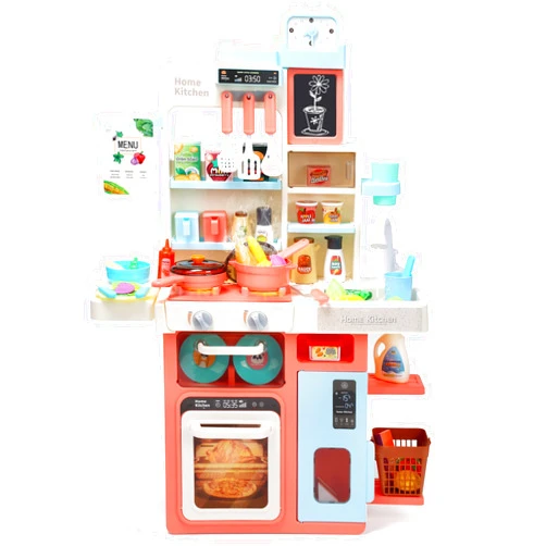 HOLYFUN Kids Kitchen Playset, Kitchen Set for Toddler with Sound and Light, Cooking Stove with Steam, Play Sink and Toy Kitchen Accessories, Pretend Kitchen Toys for Kids Girls Boys, Pink