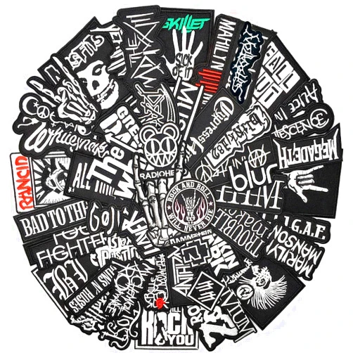 TripleHub 50PCS Rock Band Patches Iron On Punk Patches Heavy Metal Patches for Jackets Embroidery Music Hippie Badges Clothes Stickers DIY Appliques Sewing Stripes (Black)