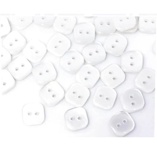 Bhavya Enterprises 50 Pcs. White Square Button, Resin Buttons, Shiny White Button, Two Holes Sewing Button, Square Shaped Button, Shirt Blouse Button, Small, 11mm.