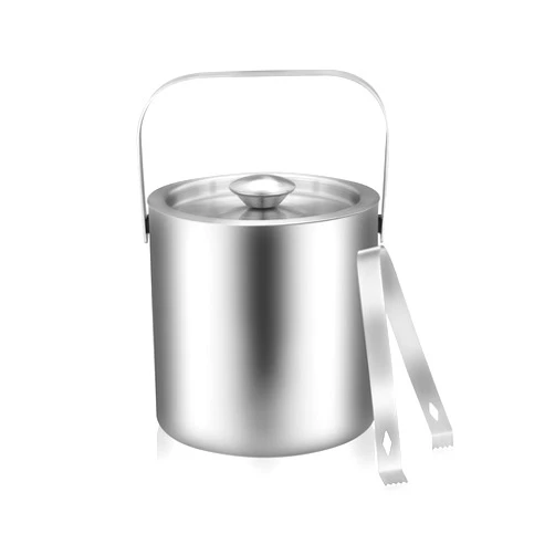 LUCKYGOOBO Mini Ice Bucket Portable Double Wall Ice Bucket with Tong,Stainless Steel Hotel Bucket/Champagne/Beverage Bucket,Size 1.3 Liters 5.5 x 5.5 in,Serveware for Party,Event,and Camping.