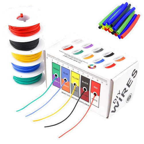 QSJXZGH 26 Gauge Wire Stranded Electrical Wire 26 AWG Electric Hook Up Wire Kit Flexible Silicone Tinned Copper Wires, OD:1.5mm, 5 Colors 32.8ft Each, with Free 20pcs φ3mm Heat Shrink Tubing
