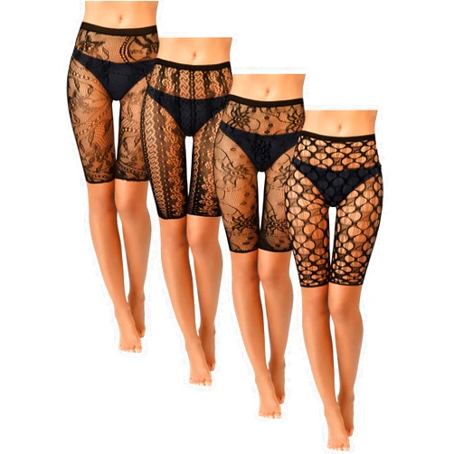 Newcotte 4 Pcs Fishnet Shorts High Waisted Mesh Short Leggings See Through Fishnet Tights Cover up Shorts for Women (Floral)