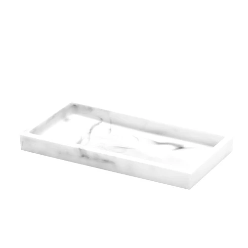 Luxspire Bathroom Vanity Tray, 8 x 4 inch Resin Soap Dispenser Tray Kitchen Sink Tray, Small Marble Tray for Bathroom Countertop Organizer, Soap Dish Sponge Holder, Mini, White Marble