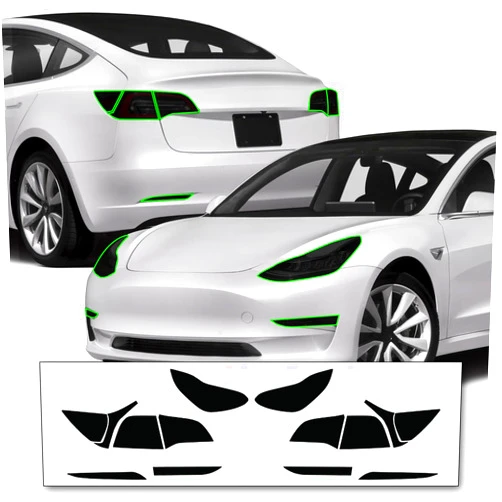 KUVR Pre-Cut Headlight & Tail Light Tint Kit Compatible with Tesla Model 3 2023 | Precision Cut Stretchable PPF Vinyl Overlay Cover Wrap (Dark Smoke)