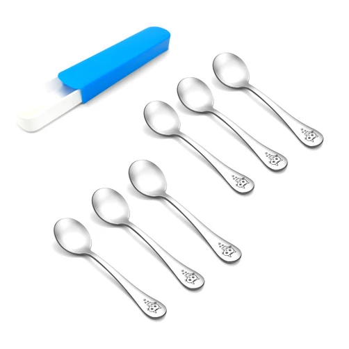 TeamFar Toddler Spoons, Stainless Steel Toddler Kids Spoon Set Silverware, Non Toxic & Healthy, Cute Animals & Attached Travel Case - 6 Pieces