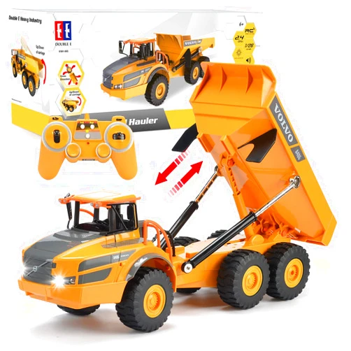 DOUBLE E Volvo RC Dump Truck Toy for Kids, Articulated Hauler, Remote Control Construction Toys Vehicles with Lights, Birthday Gifts Ideas for Boys Age 6 7 8 9 10 Year Old and up