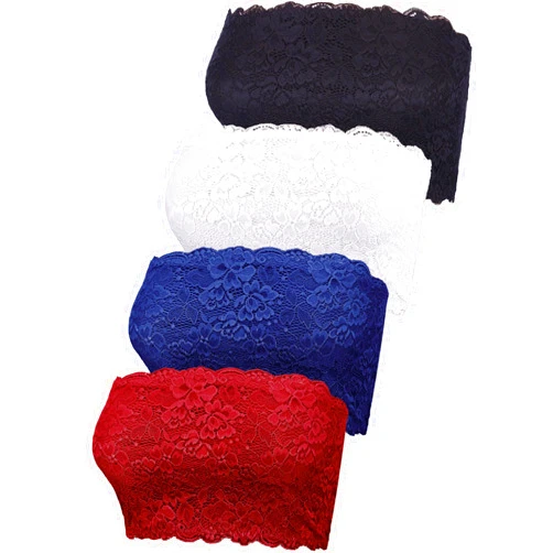Boao 4 Pieces Women Lace Bandeau Bra Tube Top Elastic Strapless No Sponge Pad No Underwire Bra for Daily Favor