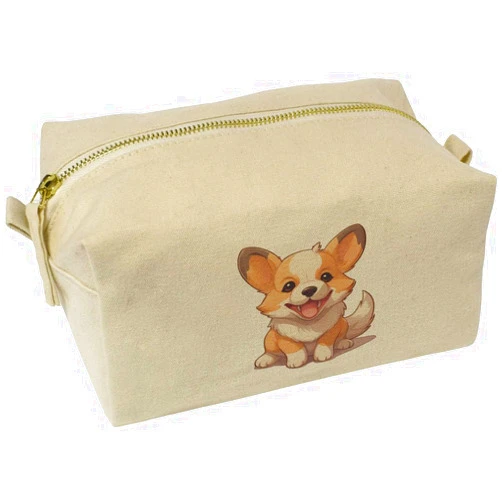 Azeeda 'Weish Corgi' Canvas Wash Bag/Makeup Case (CS00034667)