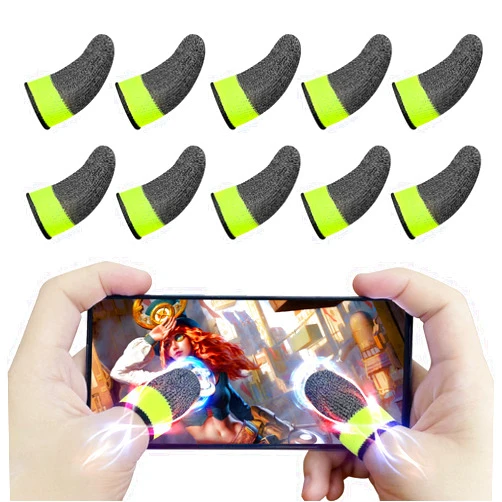 SUMAXPRO 10 PCS Gaming Finger Sleeve, Mobile Controller Thumb, Highly Conductive 100% Silver Thread, Anti-Sweat Breathable Protect Finger Touchscreen Finger Sleeve for Mobile Phone Games (Fluorescent Green)