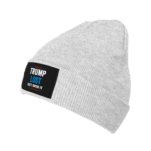 YvoneDBrownn Vintage Trump Lost Get Over It Knit Beanie Hats for Women Men - Warm Cozy Winter Hats,Cuffed Skull Cap Gray