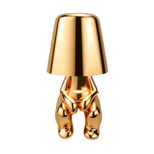 Naisian WERTSW Bedside Touch Control Table Lamp, Gold Decor Thinker Statue LED Table Lamp with USB Port, 3 Way Dimmable Modern Night Light Nightstand Lamp for Home Living Room Office Shelf Decor