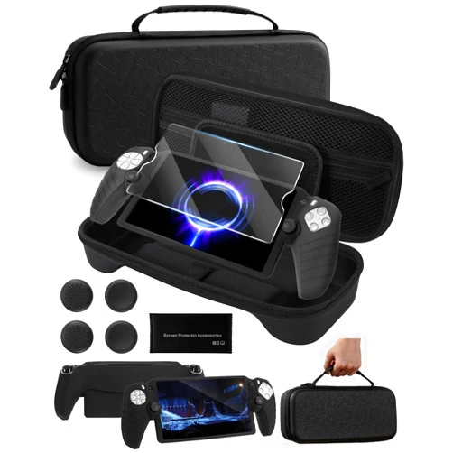 FUNLAB Case Accessories for Playstation Portal Compatible with Ps Portal Cover Bundle, Slim Carrying Case for Ps5 Portal with Silicone Protective Cover, Screen Protector, 4 Thumb Grips for Travel - Black
