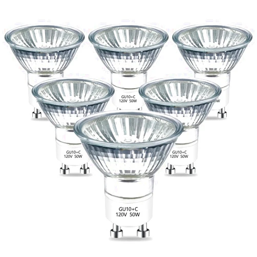 BOGAO GU10 Halogen Bulb 120v 50w Halogen Light Bulbs, 2800k Warm White gu10 Dimmable for Track Light Bulbs Glass Cover for Range Hood Light Bulbs Pack of 6