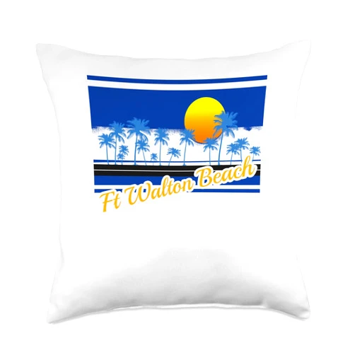 Ft Walton Beach Retro Vintage Themed Designs Ft Walton Vintage Surf Style Retro Beach Throw Pillow, 18x18, Multicolor